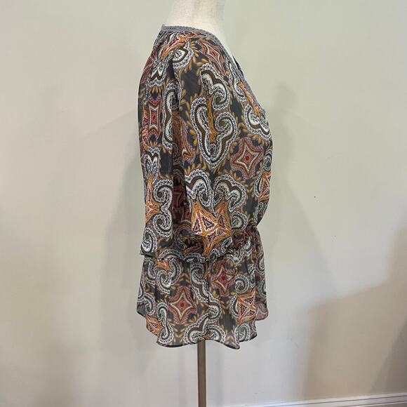Banana Republic Paisley Print Fall Colored Peplum Top Sz M - Picture 4 of 7
